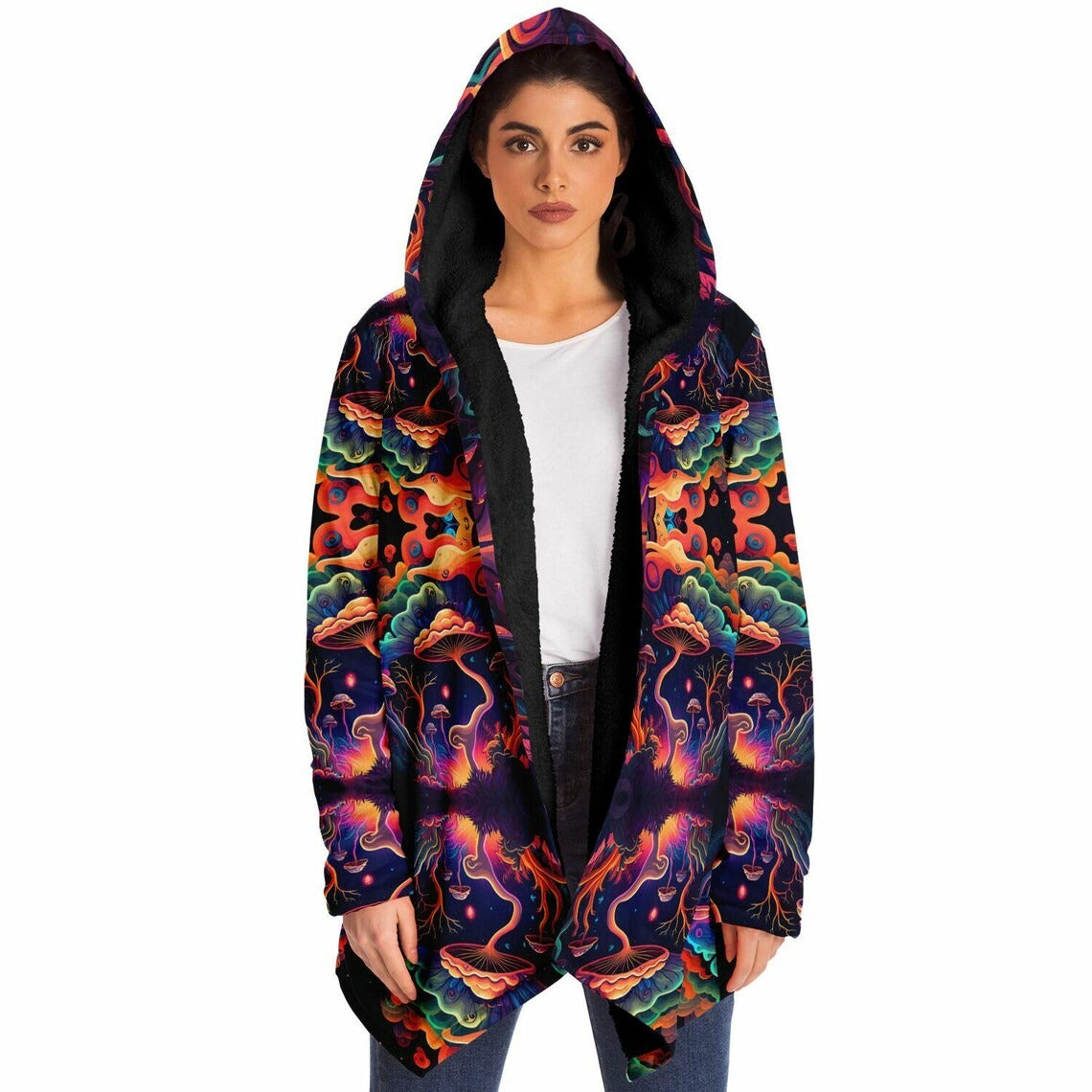 Psychedelic Magic Mushrooms Trippy Printed Microfleece Jacket, Printed Hoodie,Trippy Cloak, Gift for Him, Unique Christmas Birthday Gifts