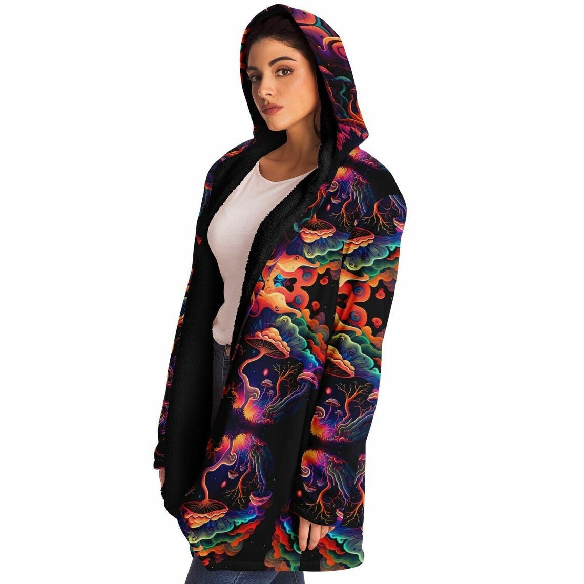 Psychedelic Magic Mushrooms Trippy Printed Microfleece Jacket, Printed Hoodie,Trippy Cloak, Gift for Him, Unique Christmas Birthday Gifts