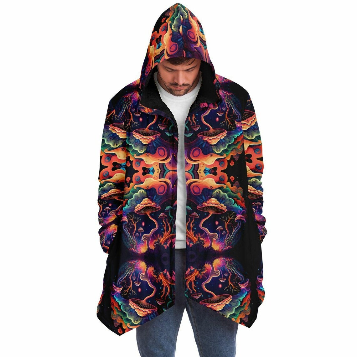 Psychedelic Magic Mushrooms Trippy Printed Microfleece Jacket, Printed Hoodie,Trippy Cloak, Gift for Him, Unique Christmas Birthday Gifts