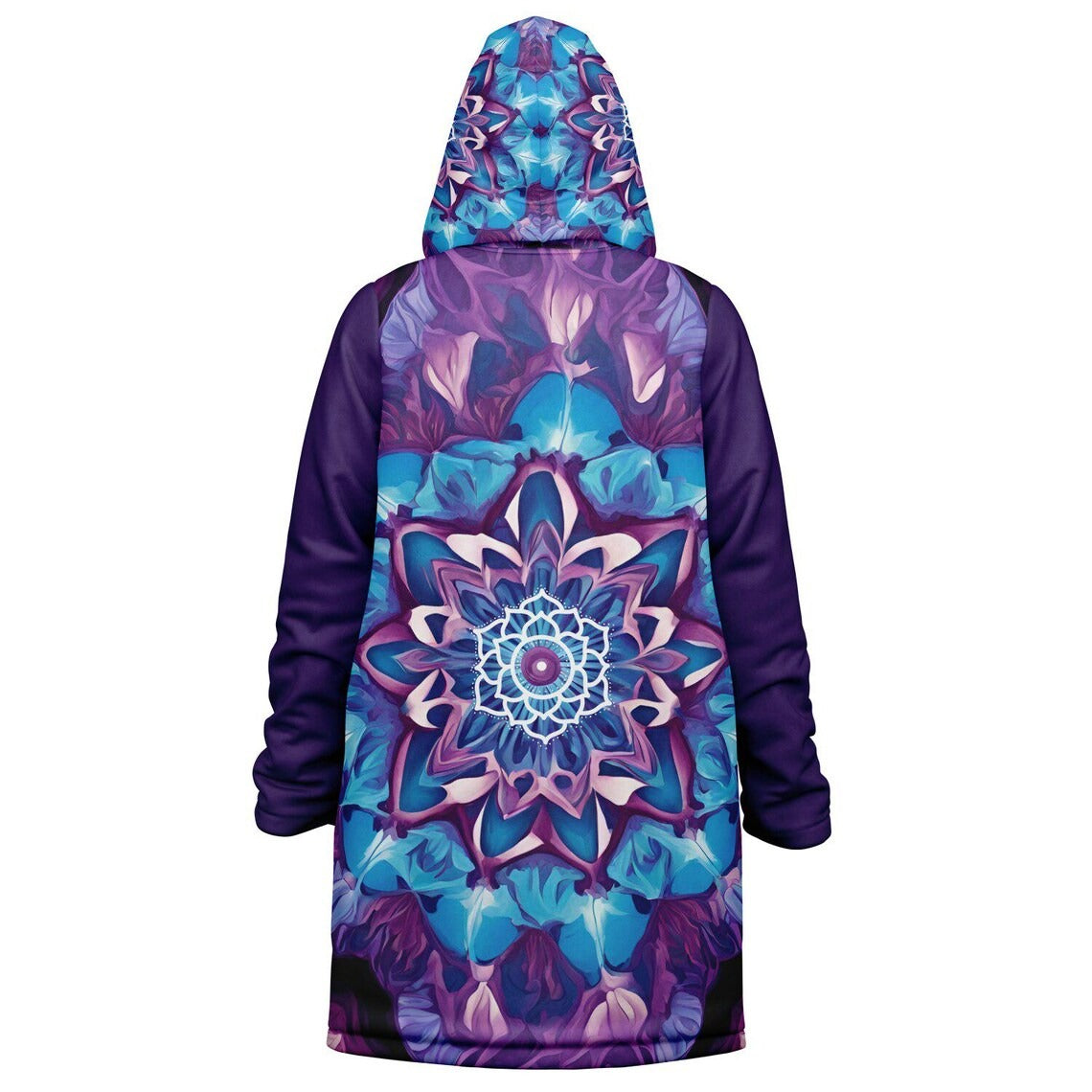 Mandala Cloak, Psychedelic Lotus Hooded Robe, Purple Blue Spiritual Sherpa Hoodie, Visionary Festival Cape for Women & Men