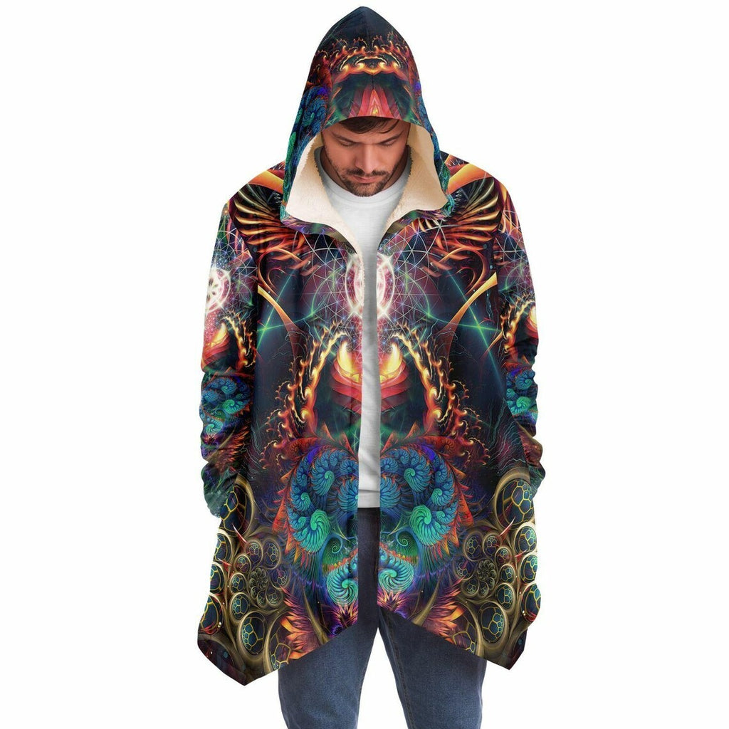 Psychedelic Fractal Art HOODED CLOAK, Trippy Festival Cape, Vibrant Rave Jacket, Colorful Coat, Shambhala, Burning Man Hoodie, Plus Size