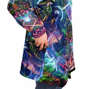 Psychedelic Tiger Cloak, Trippy Spirit Animal Hooded Robe, Colorful Visionary Sherpa Hoodie, Festival Clothing for Men & Women