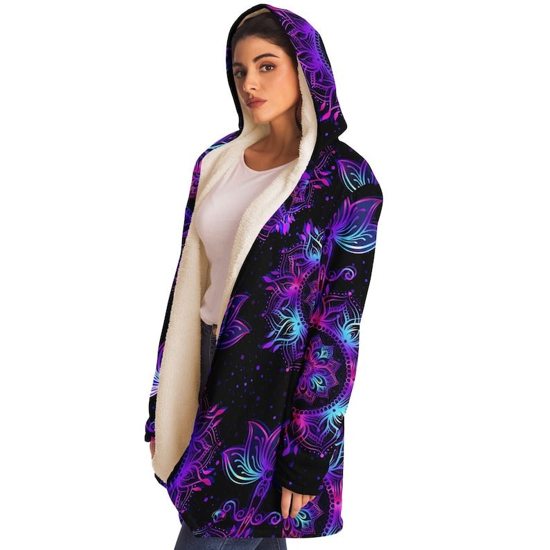 Starlight Mandala Festival Cloak, Hooded Cloak, Rave Cloak, Festival Jacket, Micro-Fleece Cloak, Geometry Cloak