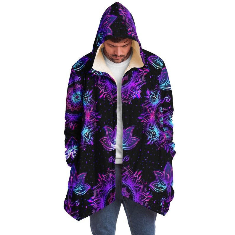 Starlight Mandala Festival Cloak, Hooded Cloak, Rave Cloak, Festival Jacket, Micro-Fleece Cloak, Geometry Cloak