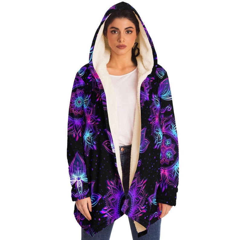 Starlight Mandala Festival Cloak, Hooded Cloak, Rave Cloak, Festival Jacket, Micro-Fleece Cloak, Geometry Cloak
