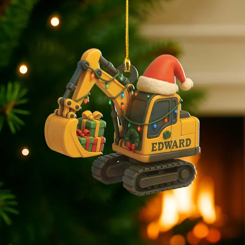 Personalized 2D Flat Excavator Ornament Christmas : Construction Truck Holiday Decor