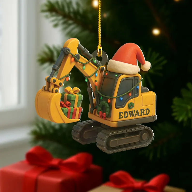 Personalized 2D Flat Excavator Ornament Christmas : Construction Truck Holiday Decor