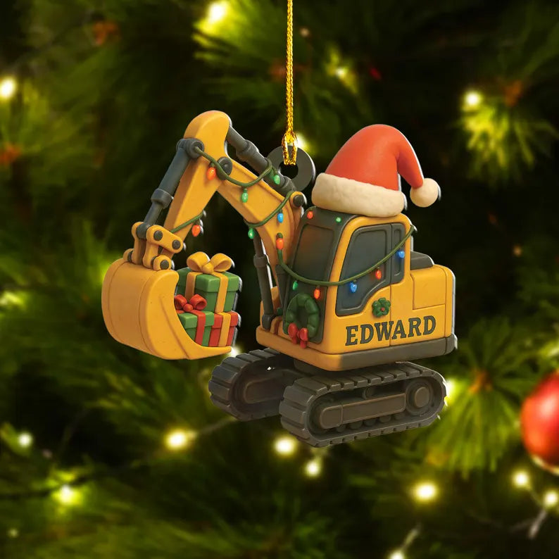 Personalized 2D Flat Excavator Ornament Christmas : Construction Truck Holiday Decor