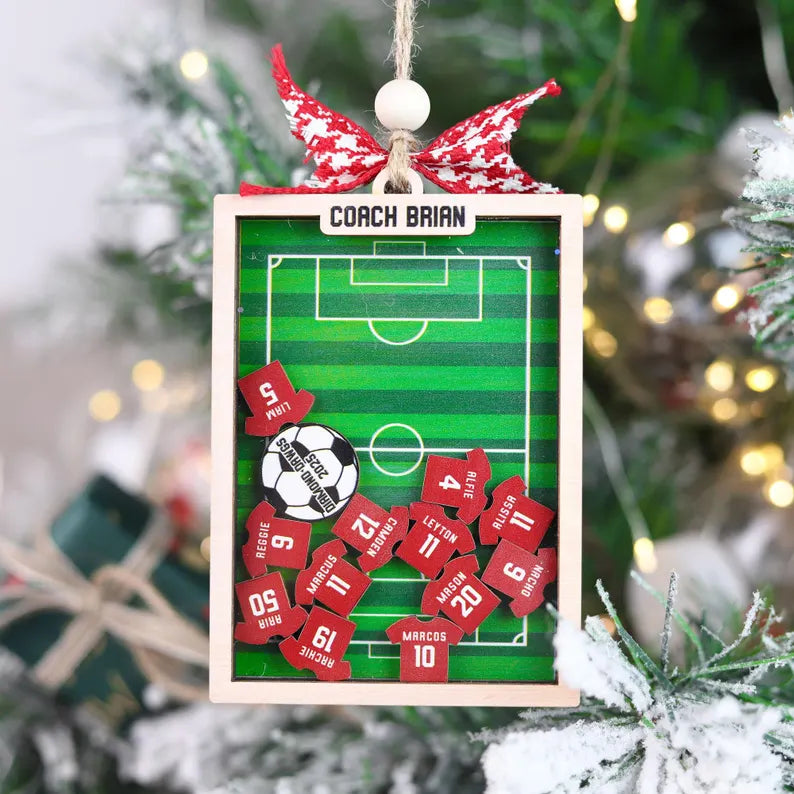Soccer Field Coach Ornament Shaker 4D , Personalized Soccer Coach Christmas Gift, Coach Sign W Players Names, Soccer Gifts for Team Christmas
