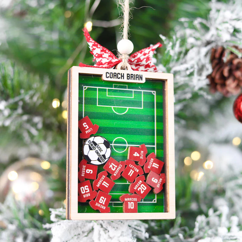 Soccer Field Coach Ornament Shaker 4D , Personalized Soccer Coach Christmas Gift, Coach Sign W Players Names, Soccer Gifts for Team Christmas