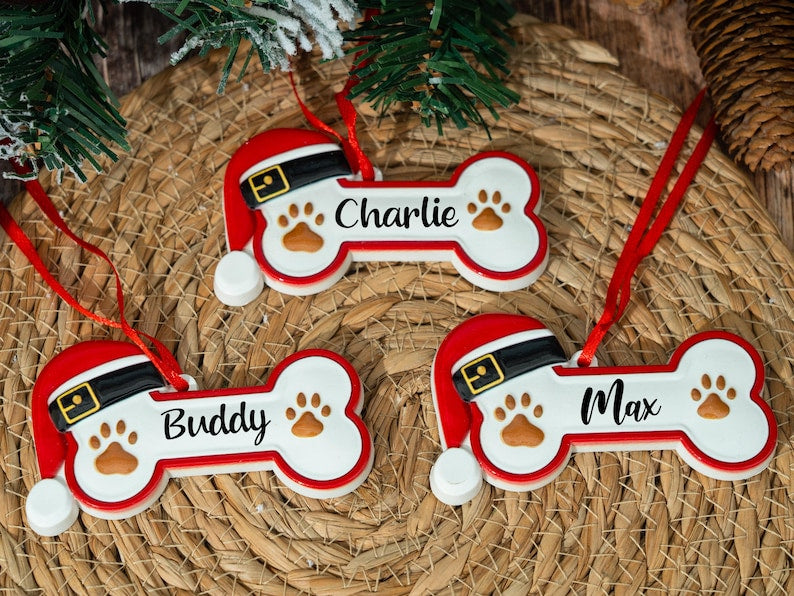 Custom Dog Paw Christmas Ornament, Personalized Pet Bone Decoration, New Puppy Gift 2025 for Dog Lovers