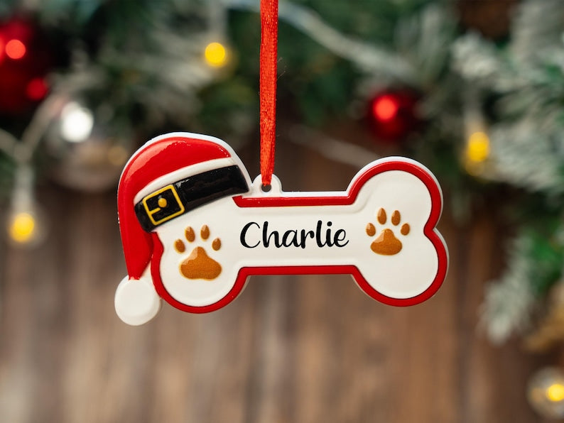 Custom Dog Paw Christmas Ornament, Personalized Pet Bone Decoration, New Puppy Gift 2025 for Dog Lovers
