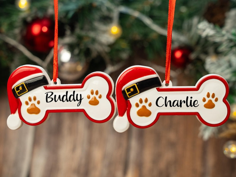 Custom Dog Paw Christmas Ornament, Personalized Pet Bone Decoration, New Puppy Gift 2025 for Dog Lovers