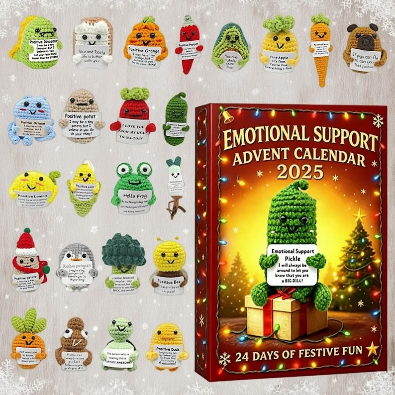 Emotional Support Advent Calendar 2025, Cute Plush Veggie Mini Toys, 24 Days Stress Relief Gift Box, Funny Holiday Countdown Calendar