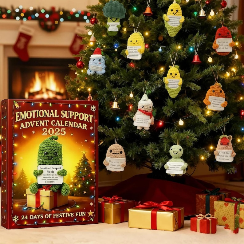 Emotional Support Advent Calendar 2025, Cute Plush Veggie Mini Toys, 24 Days Stress Relief Gift Box, Funny Holiday Countdown Calendar