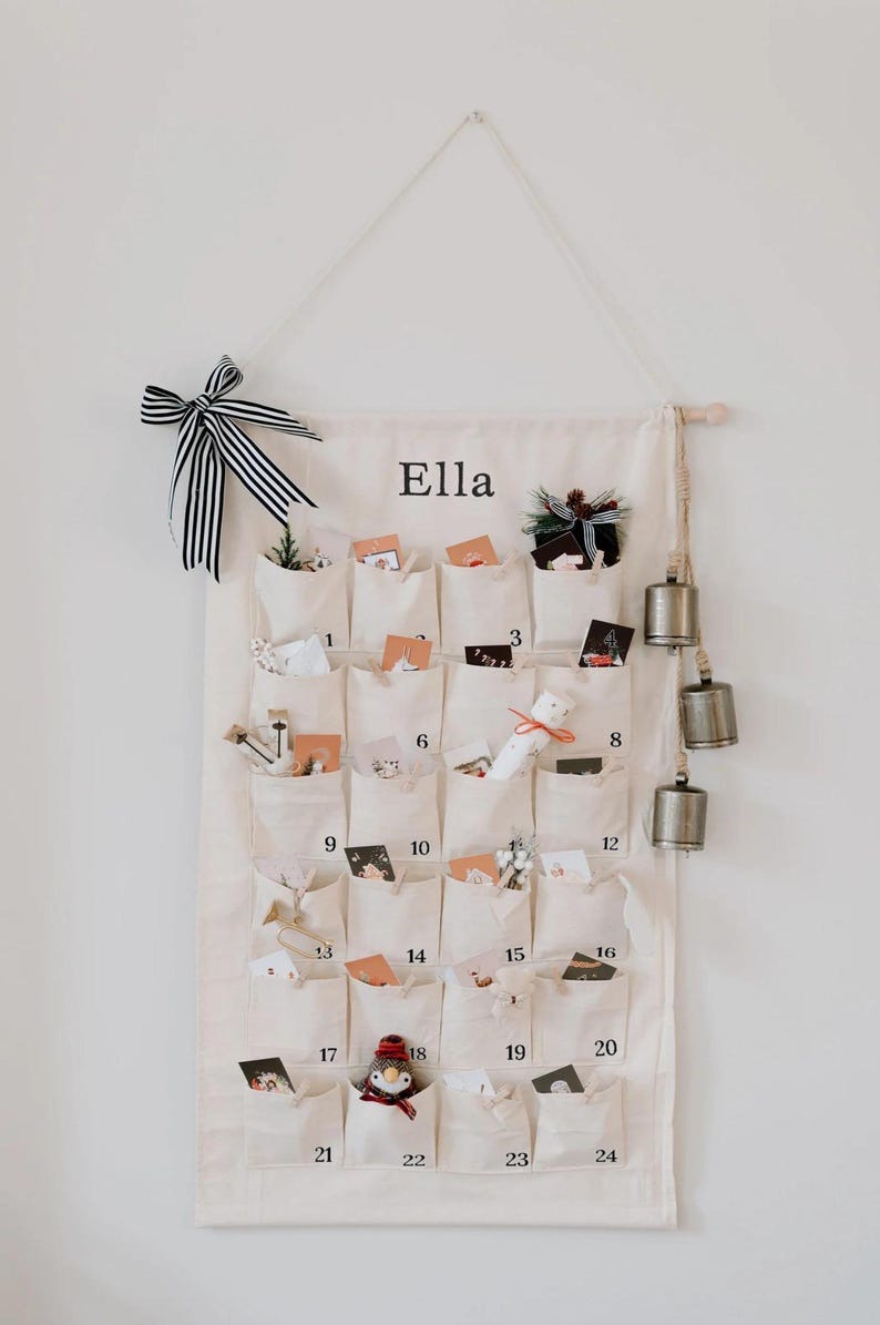 Minimalist Fabric Advent Calendar, Christmas Countdown Wall Hanging, 24 Pocket Reusable Calendar, Holiday Decor Gift