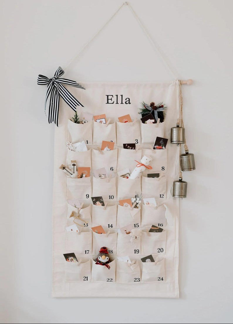 Minimalist Fabric Advent Calendar, Christmas Countdown Wall Hanging, 24 Pocket Reusable Calendar, Holiday Decor Gift