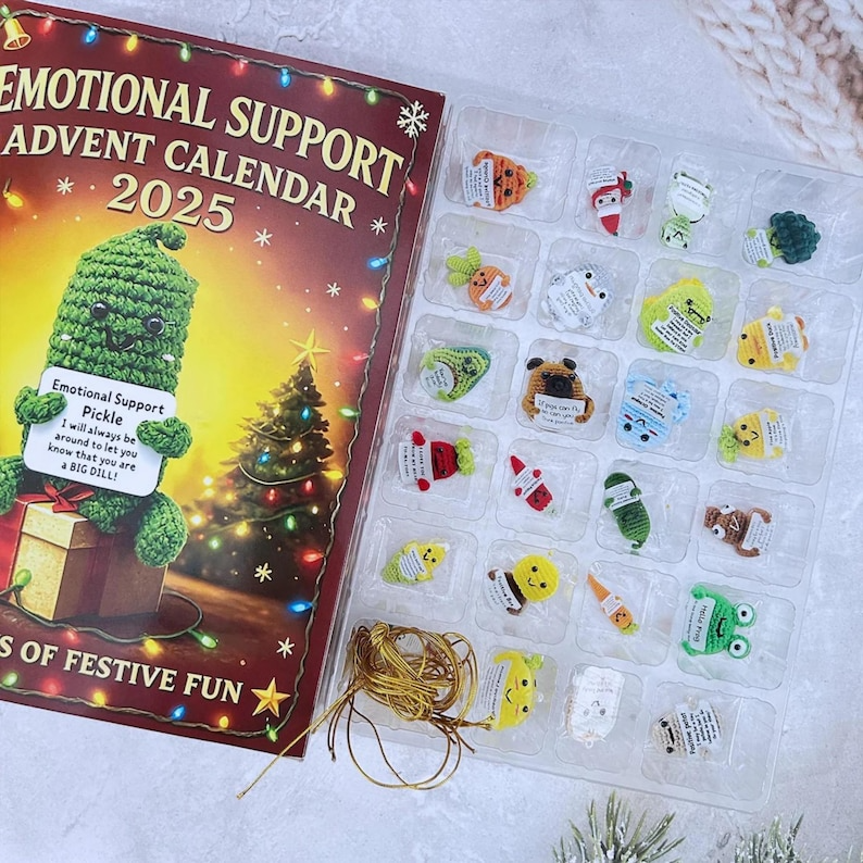 Emotional Support Advent Calendar 2025, Cute Plush Veggie Mini Toys, 24 Days Stress Relief Gift Box, Funny Holiday Countdown Calendar