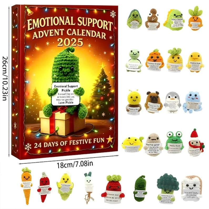 Emotional Support Advent Calendar 2025, Cute Plush Veggie Mini Toys, 24 Days Stress Relief Gift Box, Funny Holiday Countdown Calendar