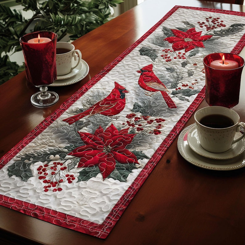 Red Cardinal Quilted Christmas Table Runner, Red Christmas Table Runner, Cardinal Decor, Dining Linens, Christmas Holiday Decor, Xmas Gift
