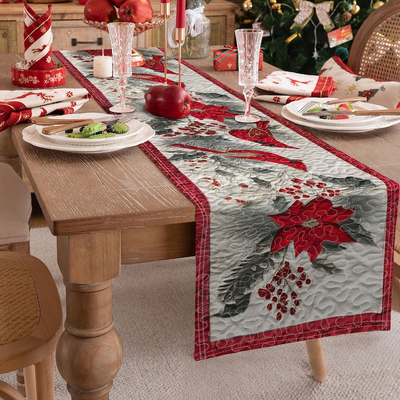 Red Cardinal Quilted Christmas Table Runner, Red Christmas Table Runner, Cardinal Decor, Dining Linens, Christmas Holiday Decor, Xmas Gift