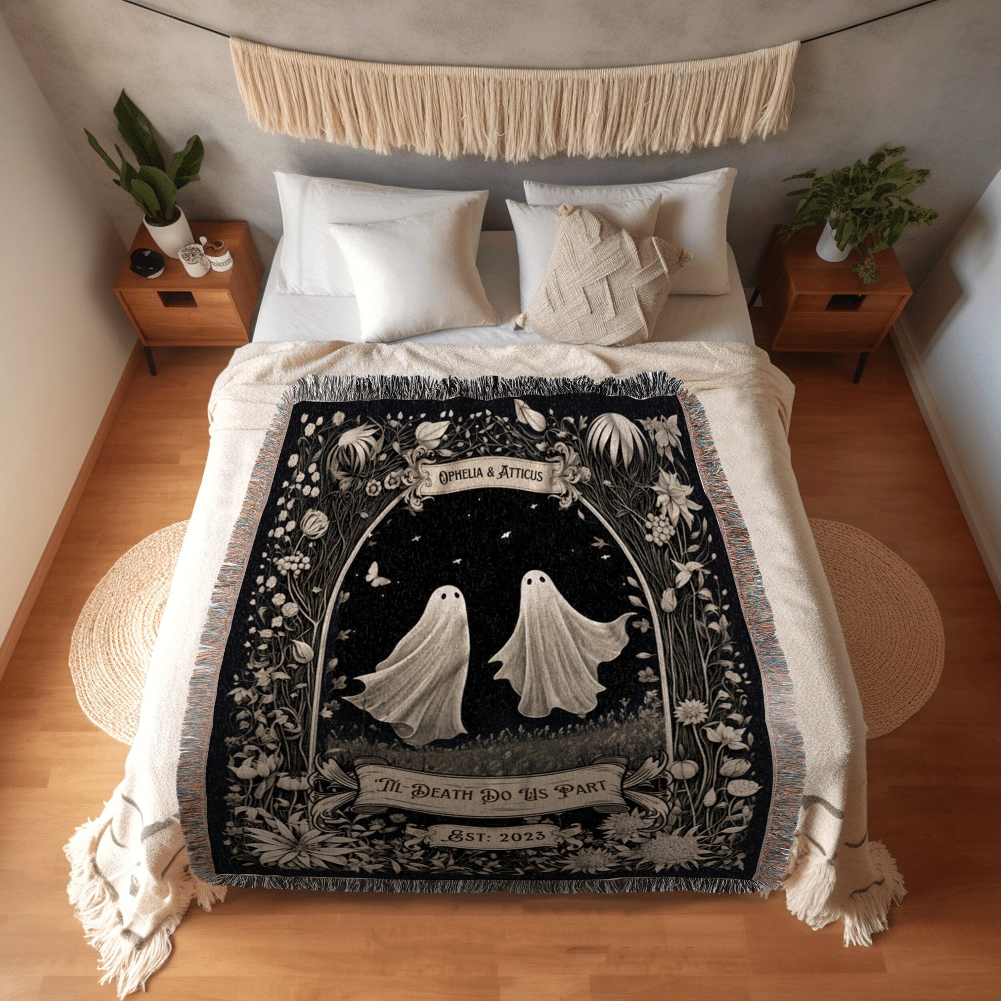 Halloween Custom Gifts, Ghost Couple 'Till Death Do Us Part', Personalized Wedding Blanket Spooky Halloween Tapestry Woven Ghost Gifts His & Hers Anniversary Gifts