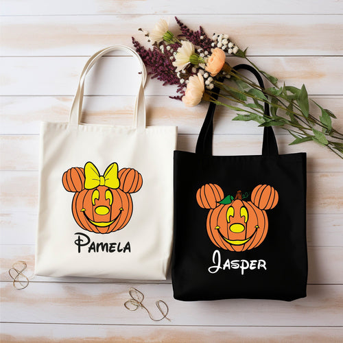 Custom Pumpkin Tote Bag, Trick or Treat Shopping Bag, Halloween Tote bag, Custom Name Tote Bag, Trick or Treat Personalized Bag