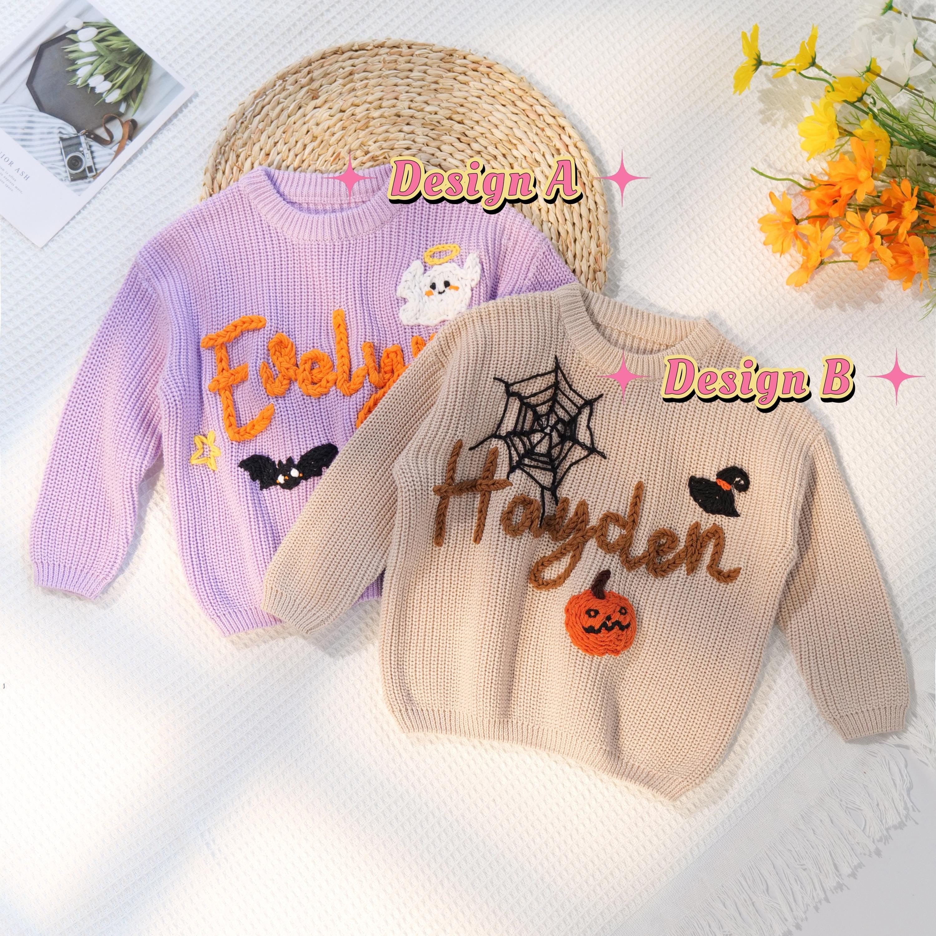 Happy Halloween Personalized Embroidered Name Baby Sweater, Custom Baby Name Sweater, Baby Girls Sweater With Name, Gift For Baby Girls Boy