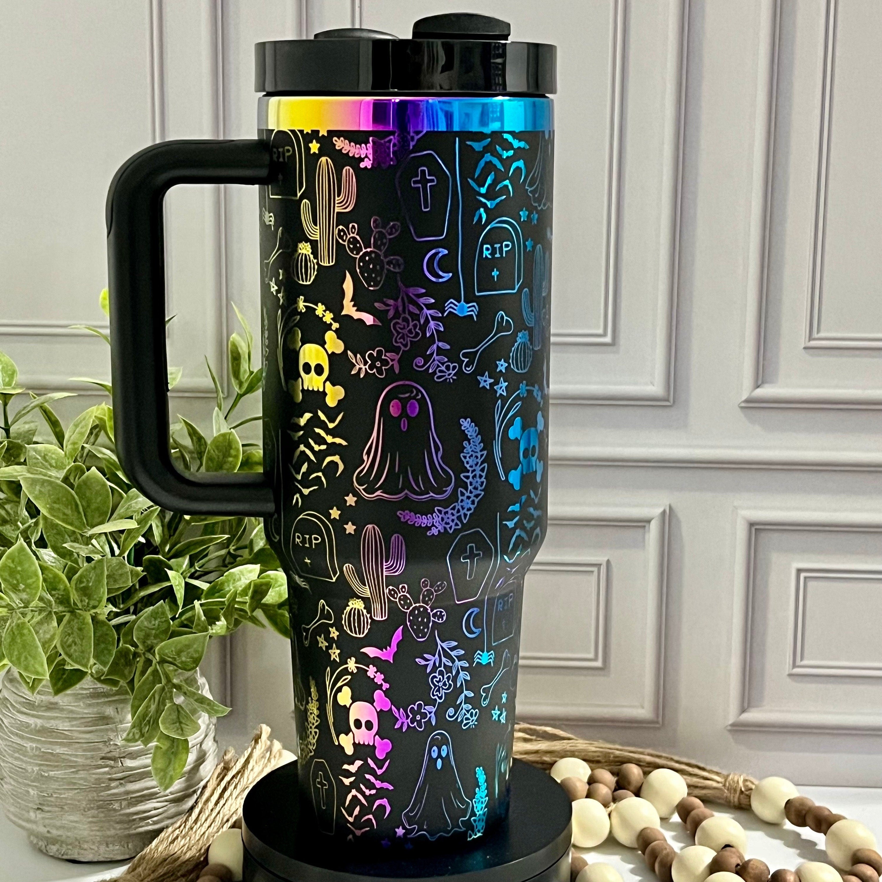 Halloween Spooky Engraved Tumbler, Ghost Ghouls Bats Tumbler,  Engraved Bat Skeleton Tumbler, Ghost Ghouls Tumbler, Spooky Season