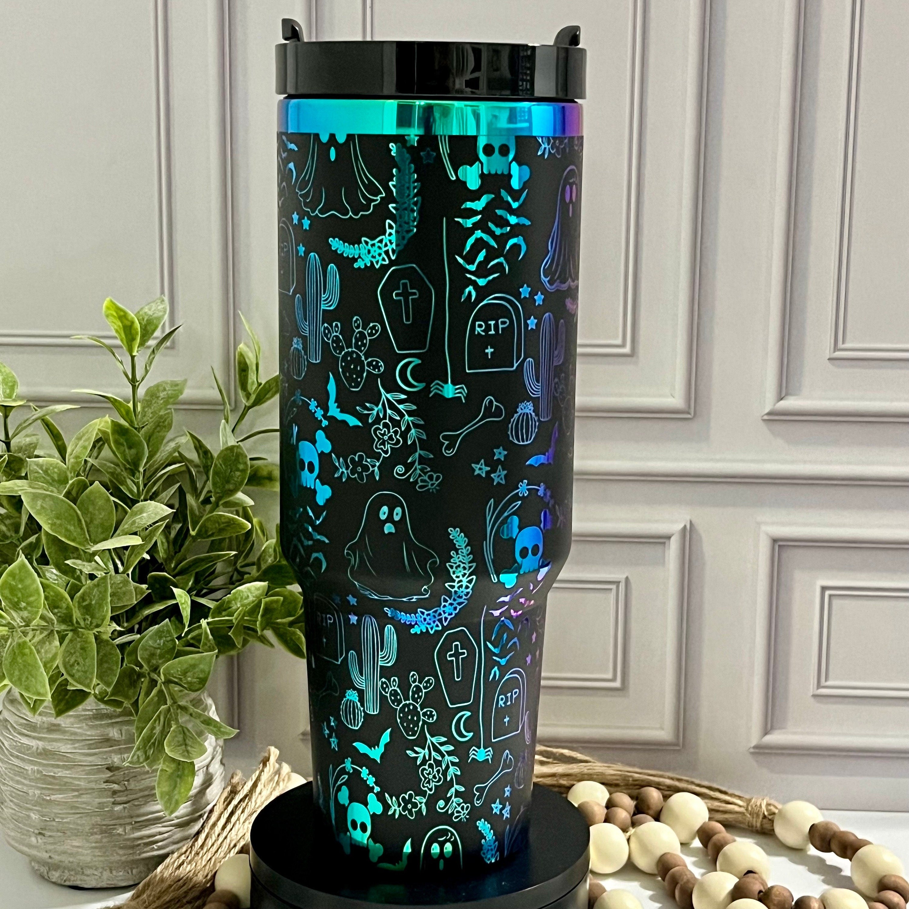 Halloween Spooky Engraved Tumbler, Ghost Ghouls Bats Tumbler,  Engraved Bat Skeleton Tumbler, Ghost Ghouls Tumbler, Spooky Season