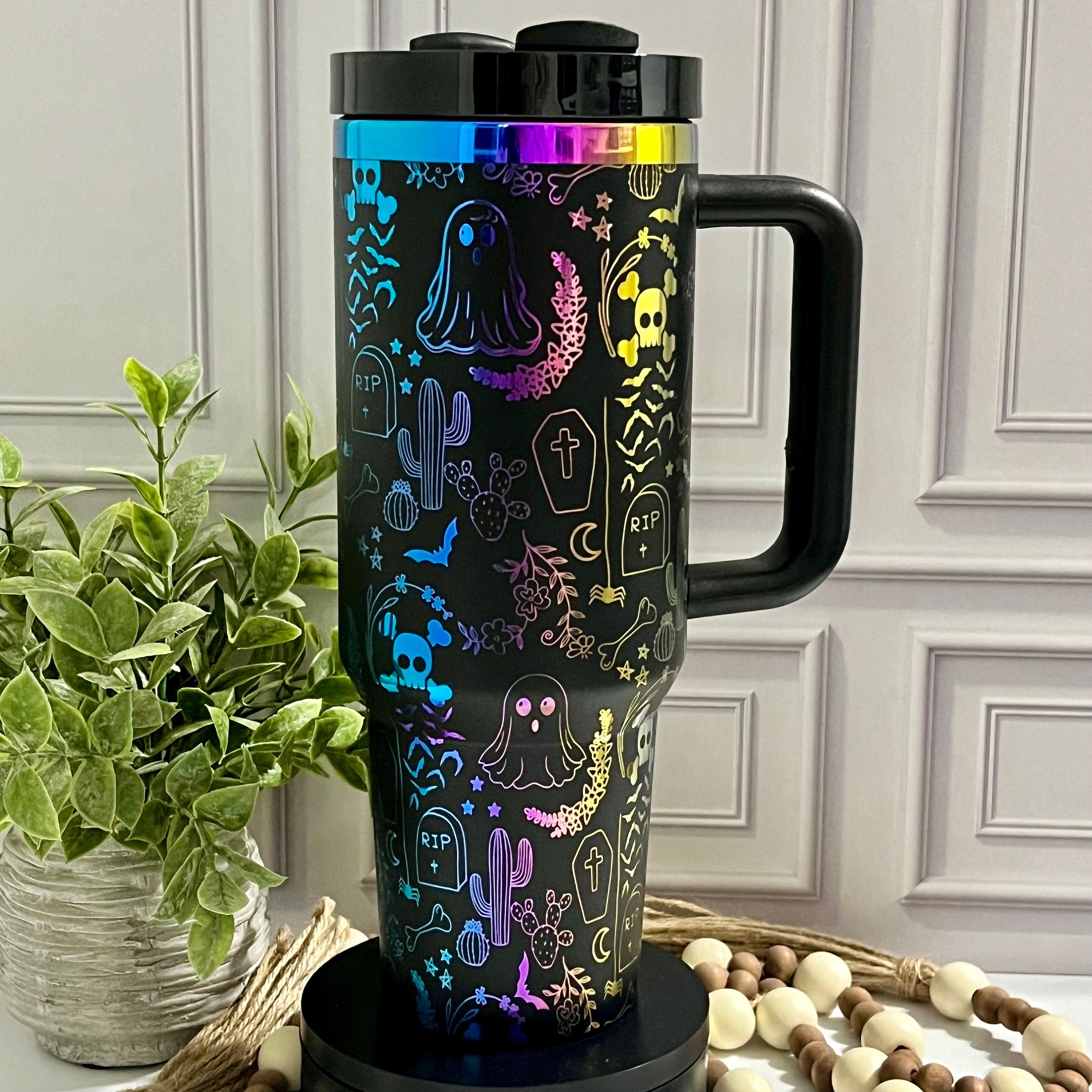Halloween Spooky Engraved Tumbler, Ghost Ghouls Bats Tumbler,  Engraved Bat Skeleton Tumbler, Ghost Ghouls Tumbler, Spooky Season