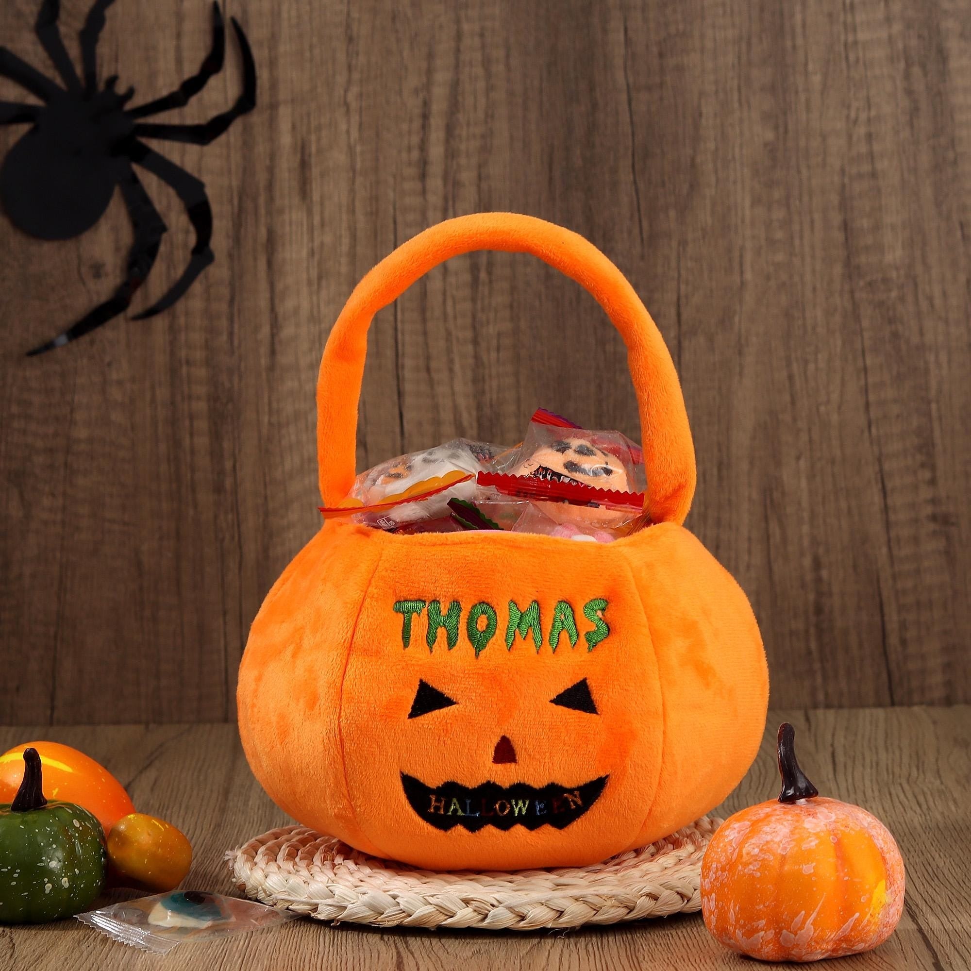 Personalized Halloween Basket, Custom Pumpkin Bucket with Name, Embroidered Trick or Treat Bag, Pumpkin Bucket for Kids, Gift for Child