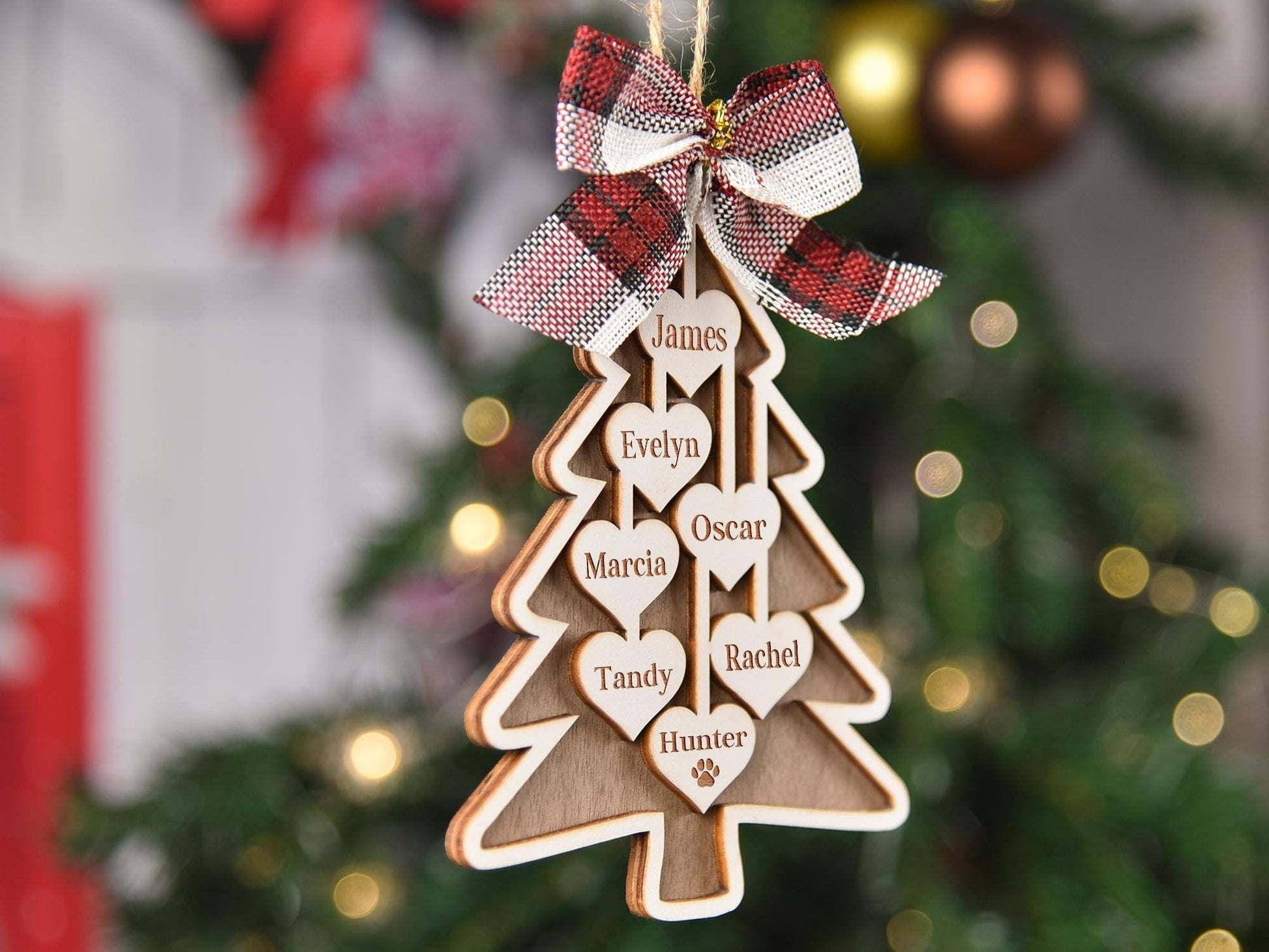 2025 Family Christmas Tree Ornament, Custom Wooden Family Christmas Ornament, Engraved Ornament, Christmas Gift, Personalized Holiday Ornament