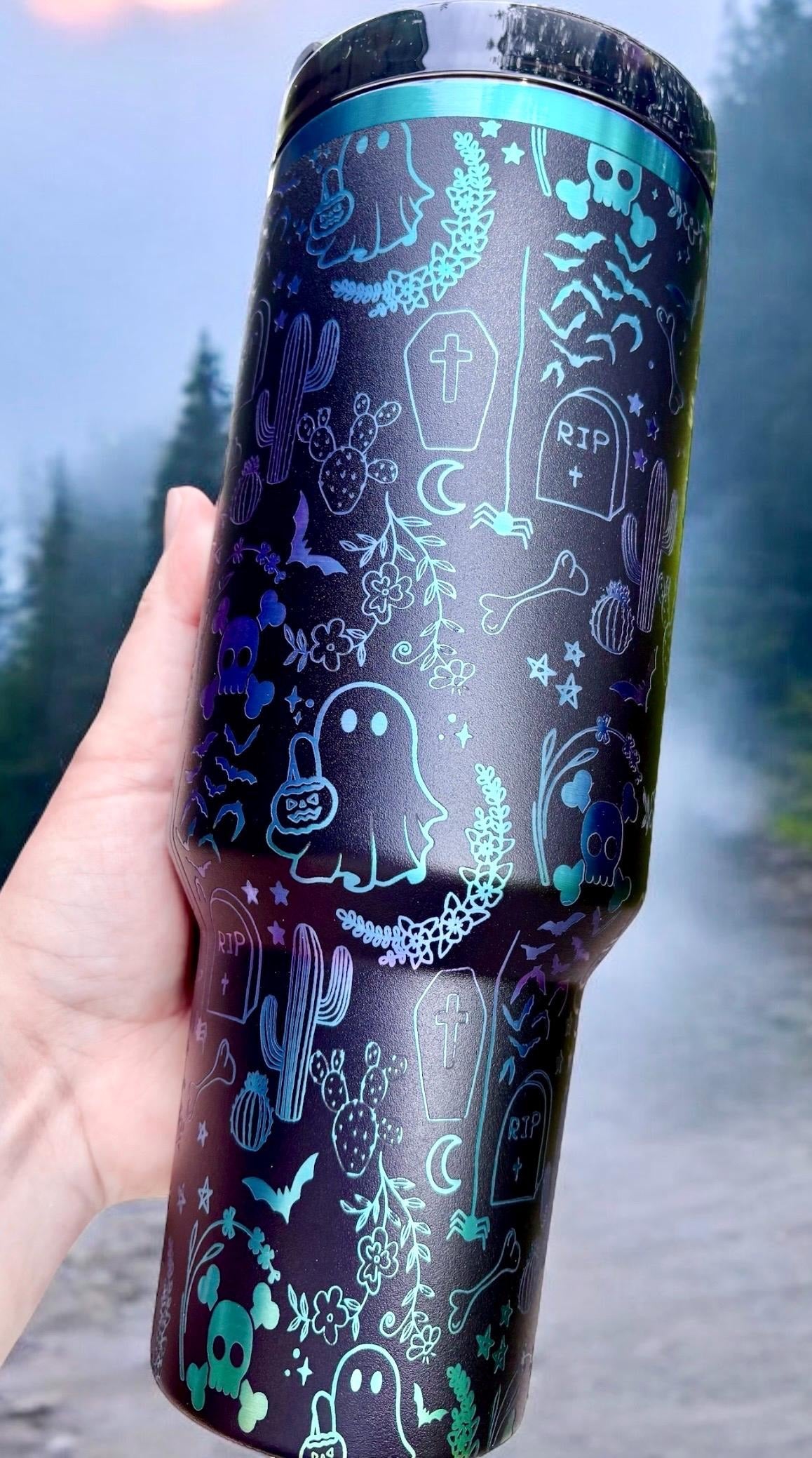 Halloween Spooky Engraved Tumbler, Ghost Ghouls Bats Tumbler,  Engraved Bat Skeleton Tumbler, Ghost Ghouls Tumbler, Spooky Season