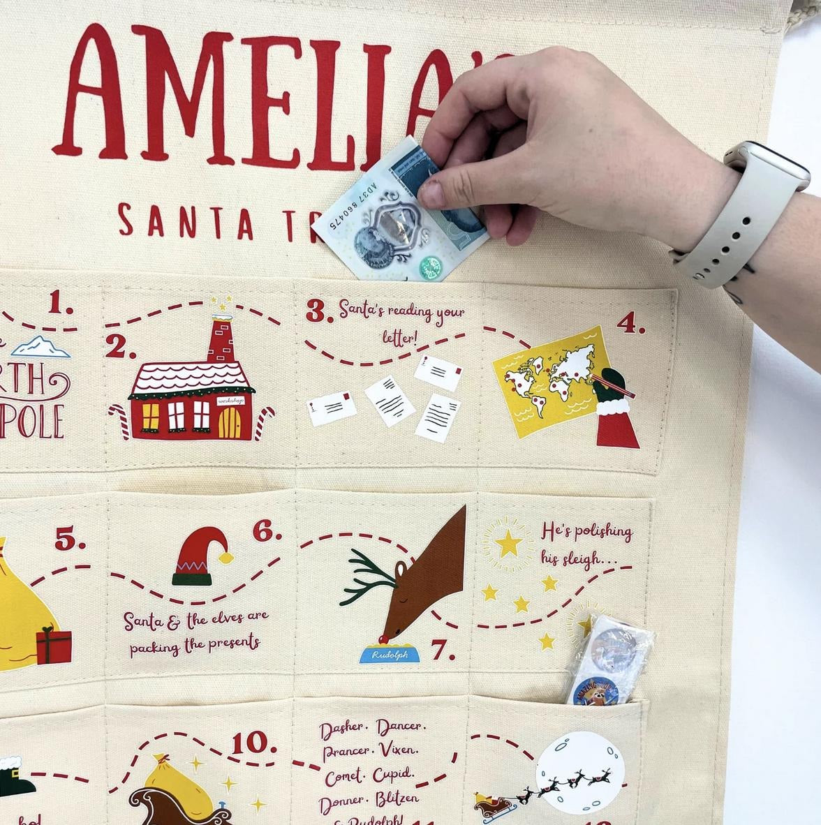 Personalized Santa Tracker Advent Calendar, Fabric Christmas Countdown Wall Hanging, Kids Holiday Decor, Reusable Gift Idea