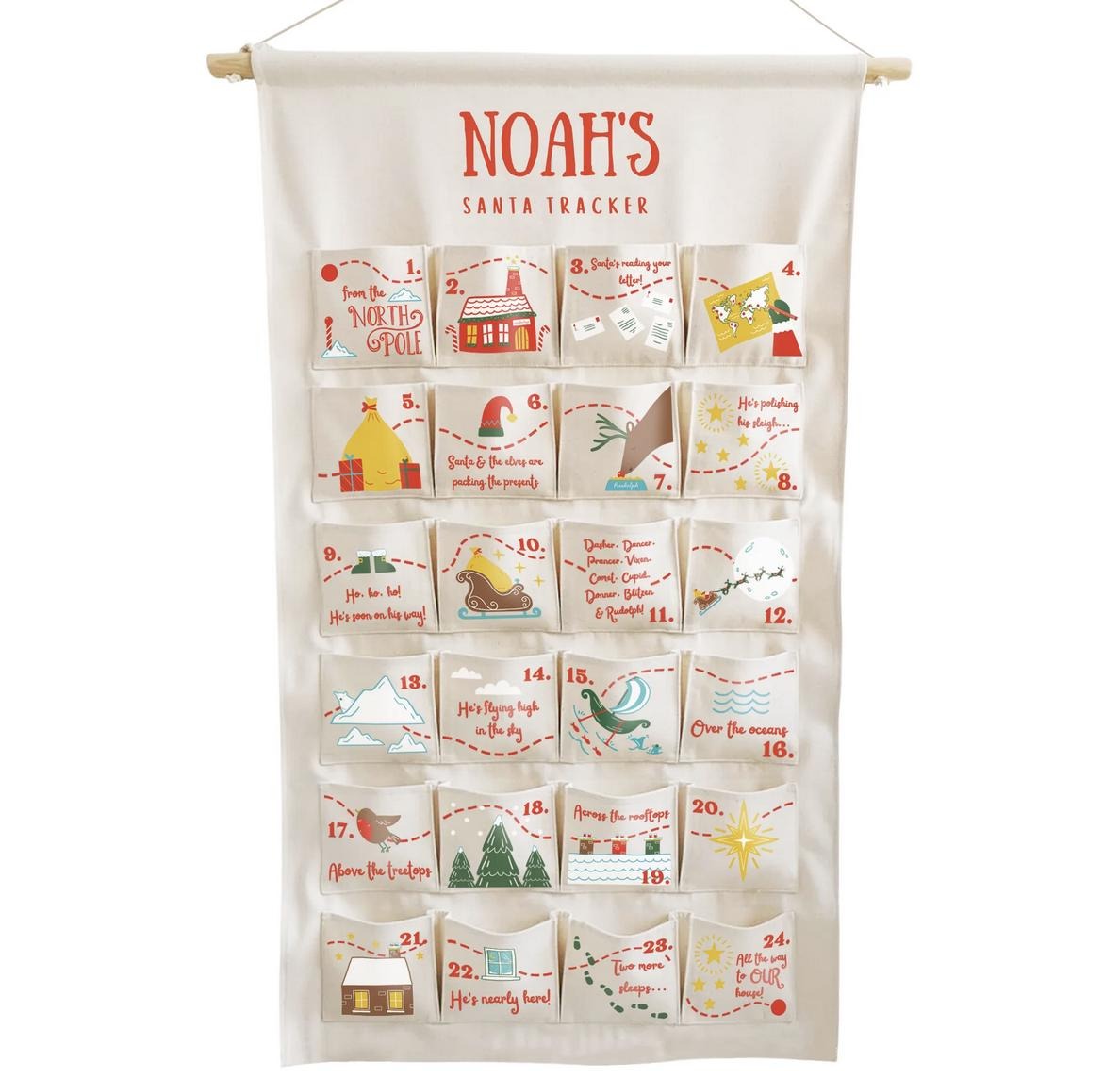 Personalized Santa Tracker Advent Calendar, Fabric Christmas Countdown Wall Hanging, Kids Holiday Decor, Reusable Gift Idea