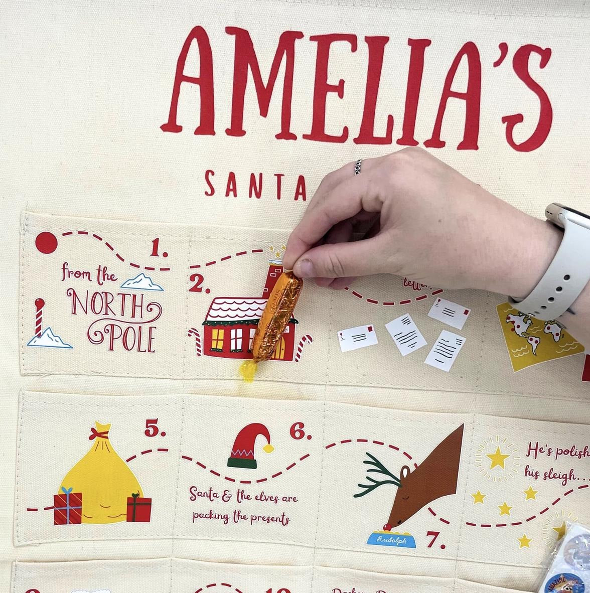 Personalized Santa Tracker Advent Calendar, Fabric Christmas Countdown Wall Hanging, Kids Holiday Decor, Reusable Gift Idea