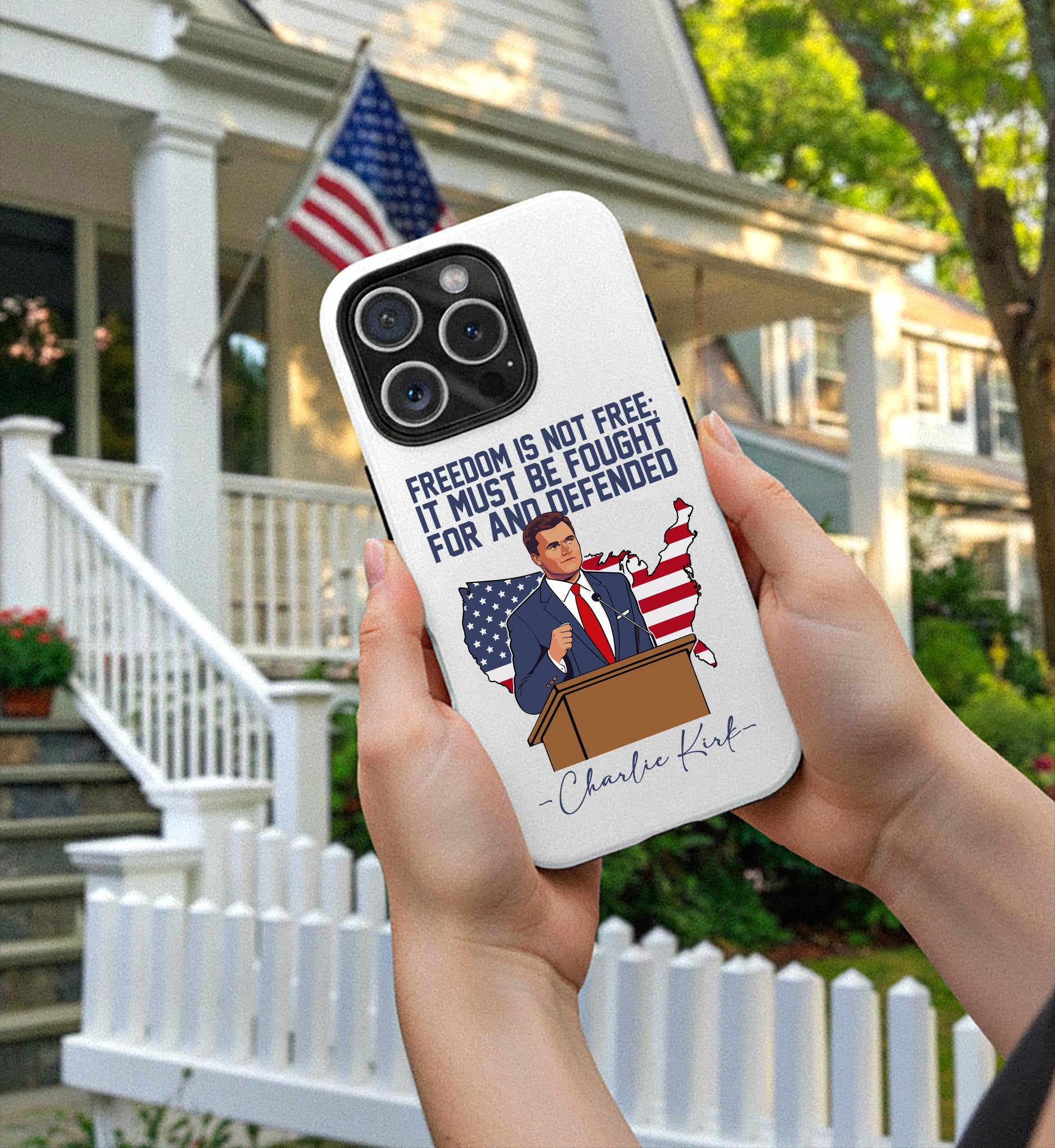 Freedom Is Not Free Quotes Phone Case, Charlie Kirk Quotes Phone Case, In Loving Memory, Free Speech Activist Tribute, Conservative Patriot Memorial Freedom Defender Cover