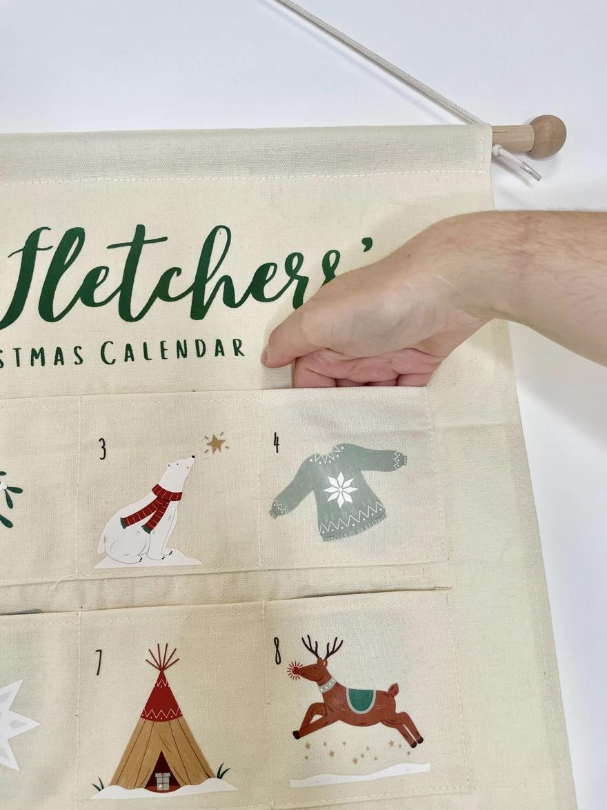 Personalized Fabric Advent Calendar, Forest Theme, Christmas Keepsake, Kids Holiday Decor, Reusable Gift Idea