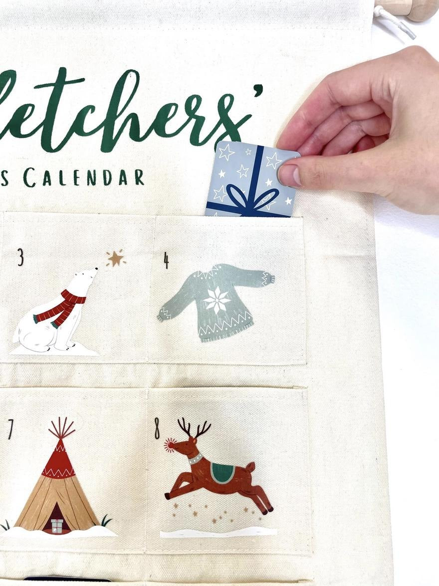 Personalized Fabric Advent Calendar, Forest Theme, Christmas Keepsake, Kids Holiday Decor, Reusable Gift Idea