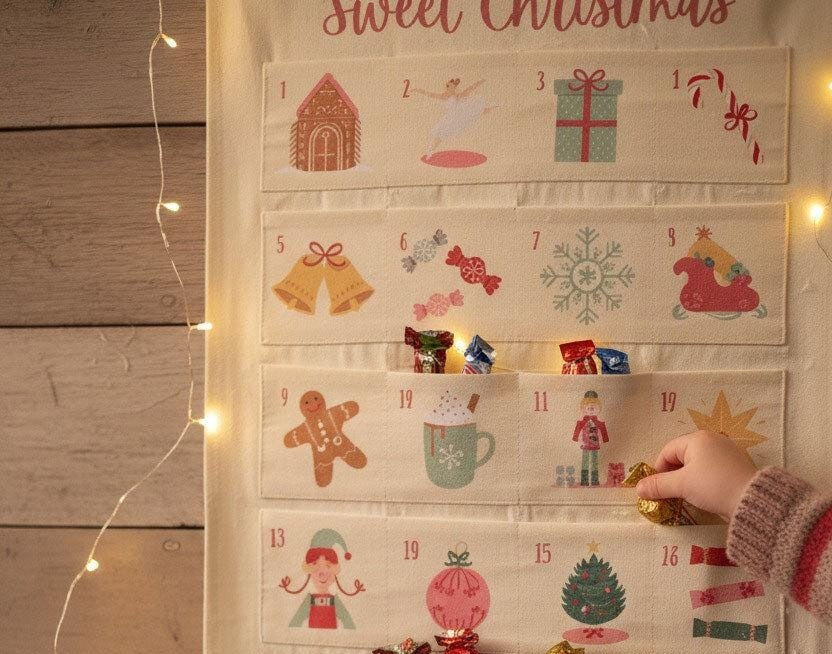 Custom Name Advent Calendar, Personalized Christmas Countdown, Fabric Wall Hanging, 24 Pockets, Kids Christmas Gift