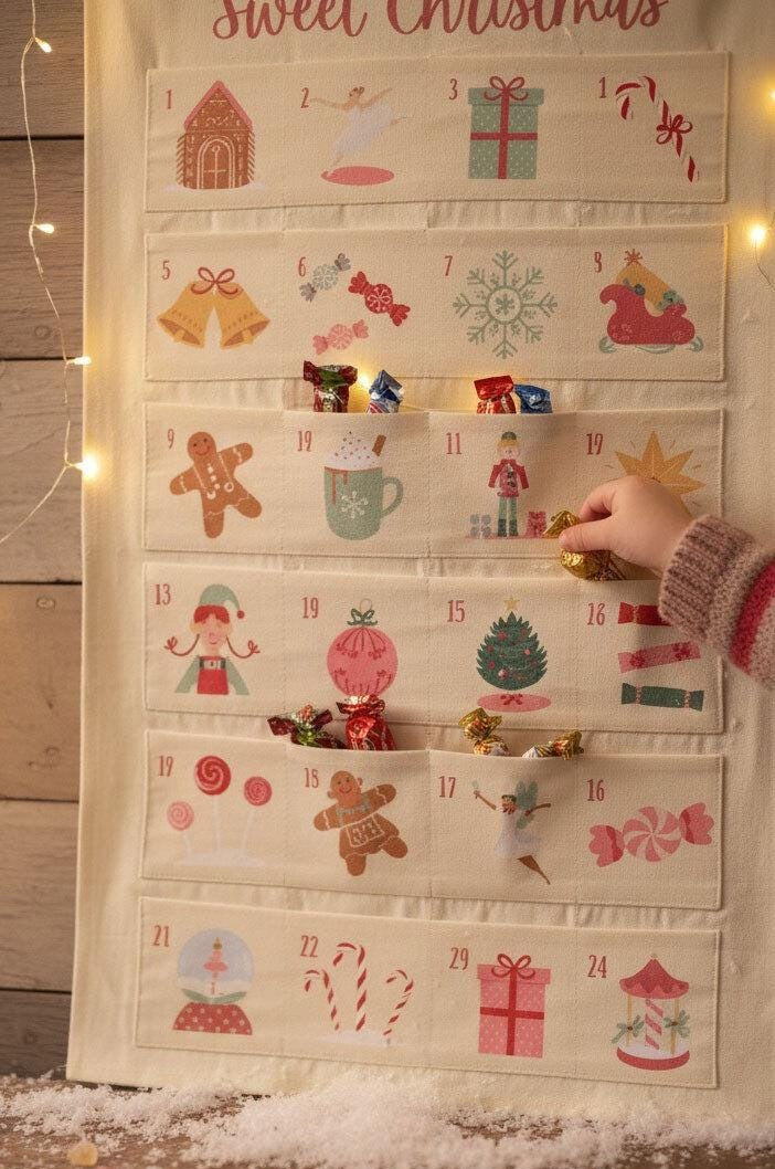 Custom Name Advent Calendar, Personalized Christmas Countdown, Fabric Wall Hanging, 24 Pockets, Kids Christmas Gift