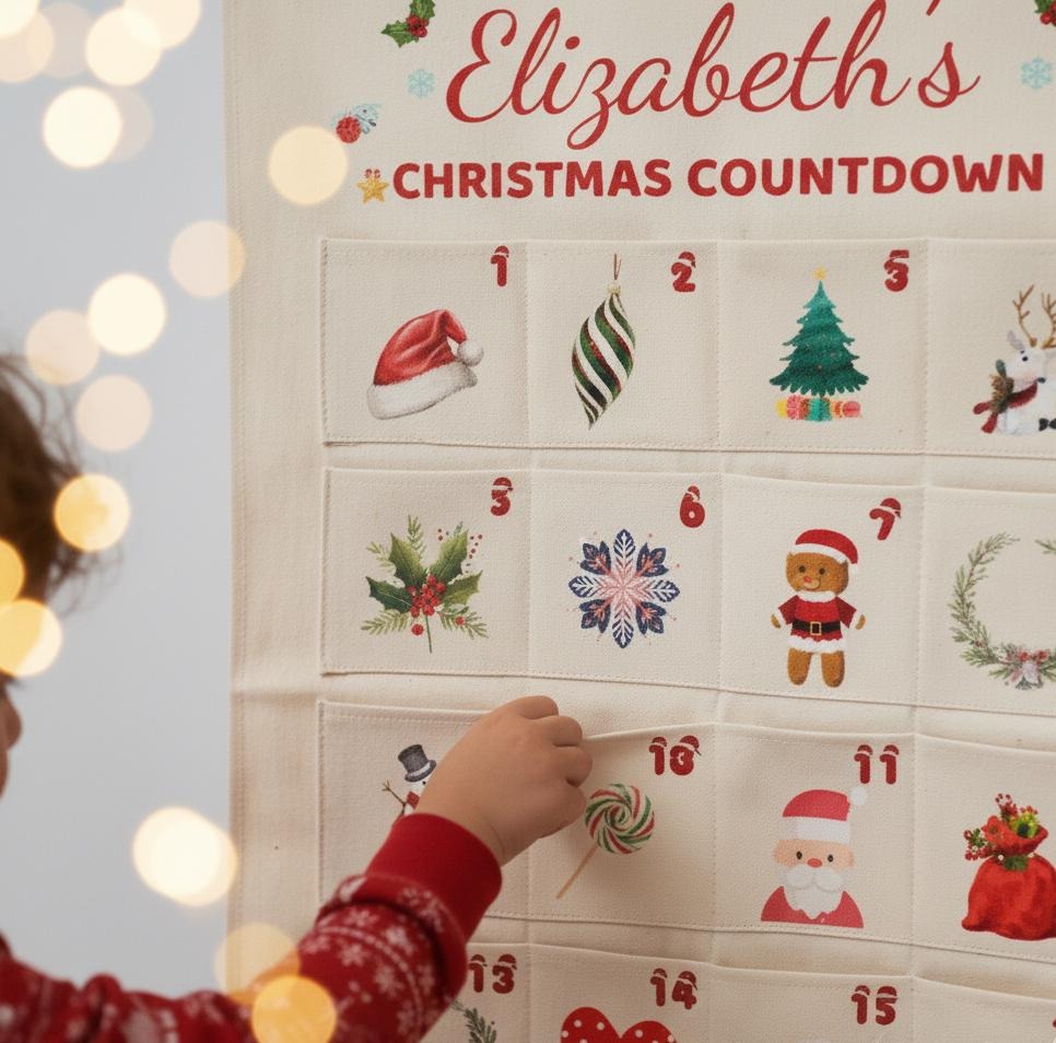 Personalized Fabric Advent Calendar, Christmas Countdown Wall Hanging, 24 Pocket Holiday Decor, Kids Gift Idea, Christmas For Kids