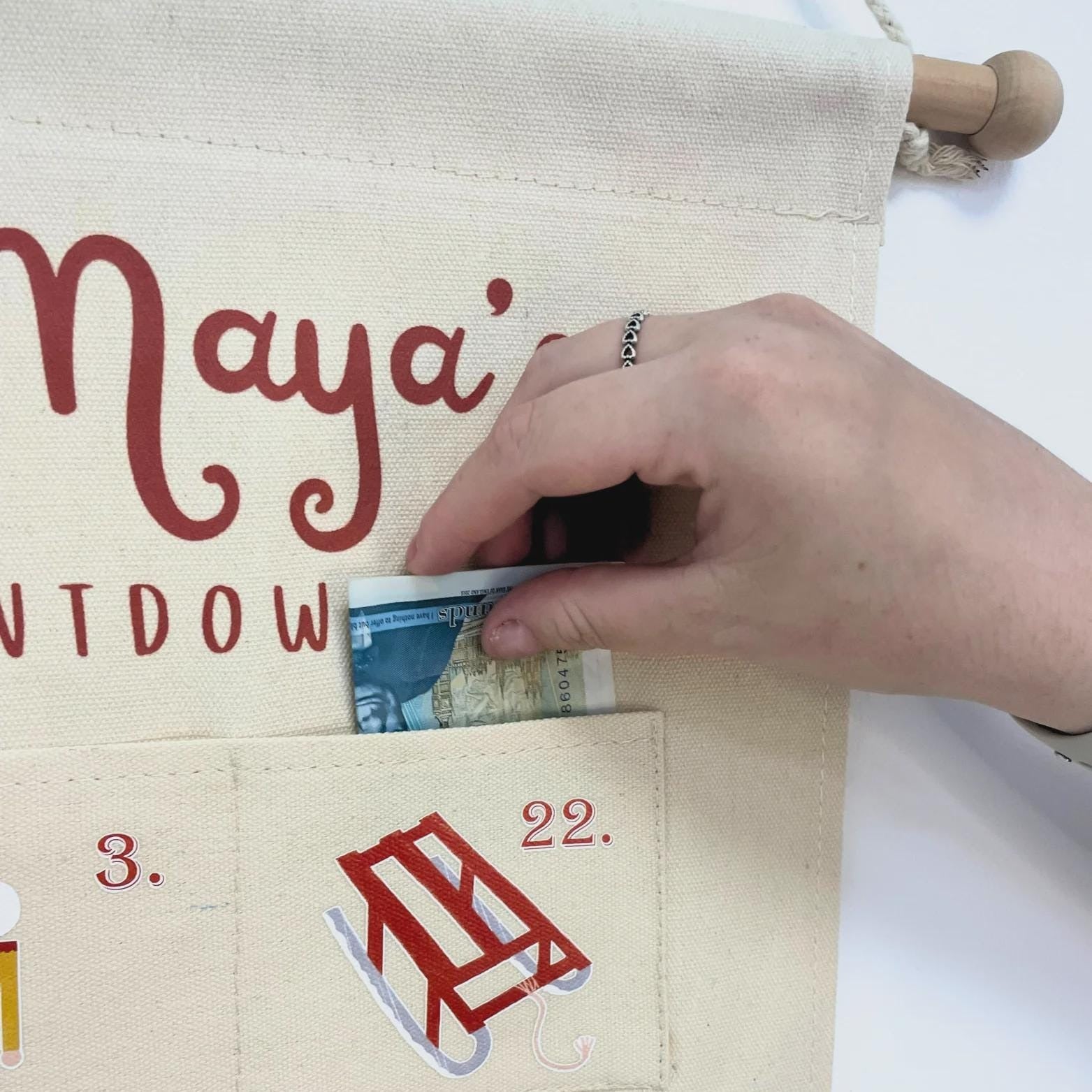 Personalized Christmas Countdown Advent Calendar, Custom Fabric Wall Hanging, 24 Pockets Holiday Decor, Kids Gift Idea