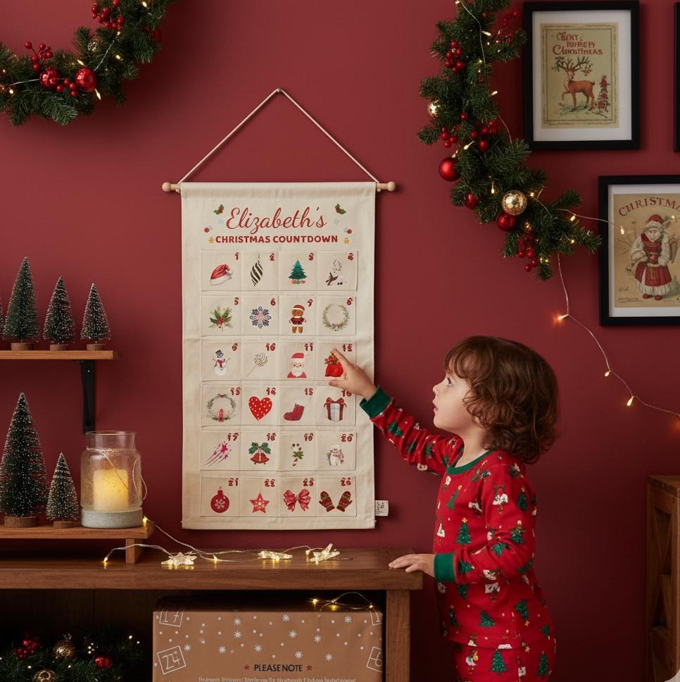 Personalized Fabric Advent Calendar, Christmas Countdown Wall Hanging, 24 Pocket Holiday Decor, Kids Gift Idea, Christmas For Kids