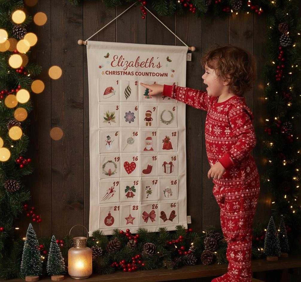 Personalized Fabric Advent Calendar, Christmas Countdown Wall Hanging, 24 Pocket Holiday Decor, Kids Gift Idea, Christmas For Kids