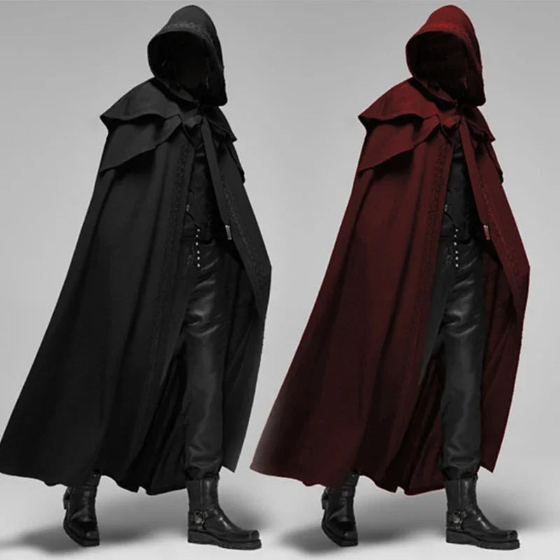 Medieval Vintage Hooded Loose Cloak, Trench Chic Winter Long Cape Poncho Gothic Monk Cosplay