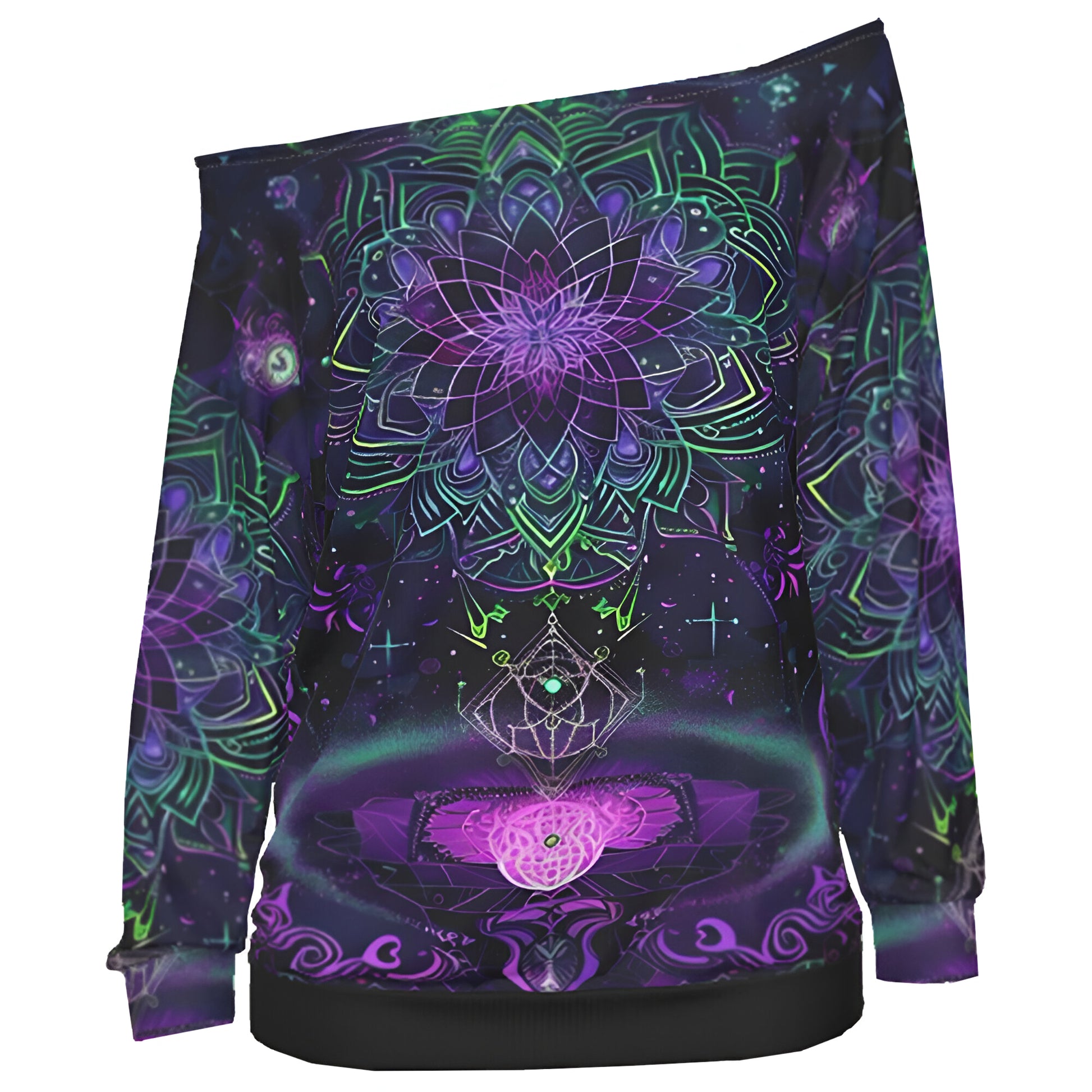 Mystic Aesthetic Off-Shoulder Shirt, Mystic Mandala Shirt, Cosmic Tarot Off-Shoulder Shirt, Sacred Geometry Shirt, Trippy Psychedelic Shirt, Spiritual Festival Wear