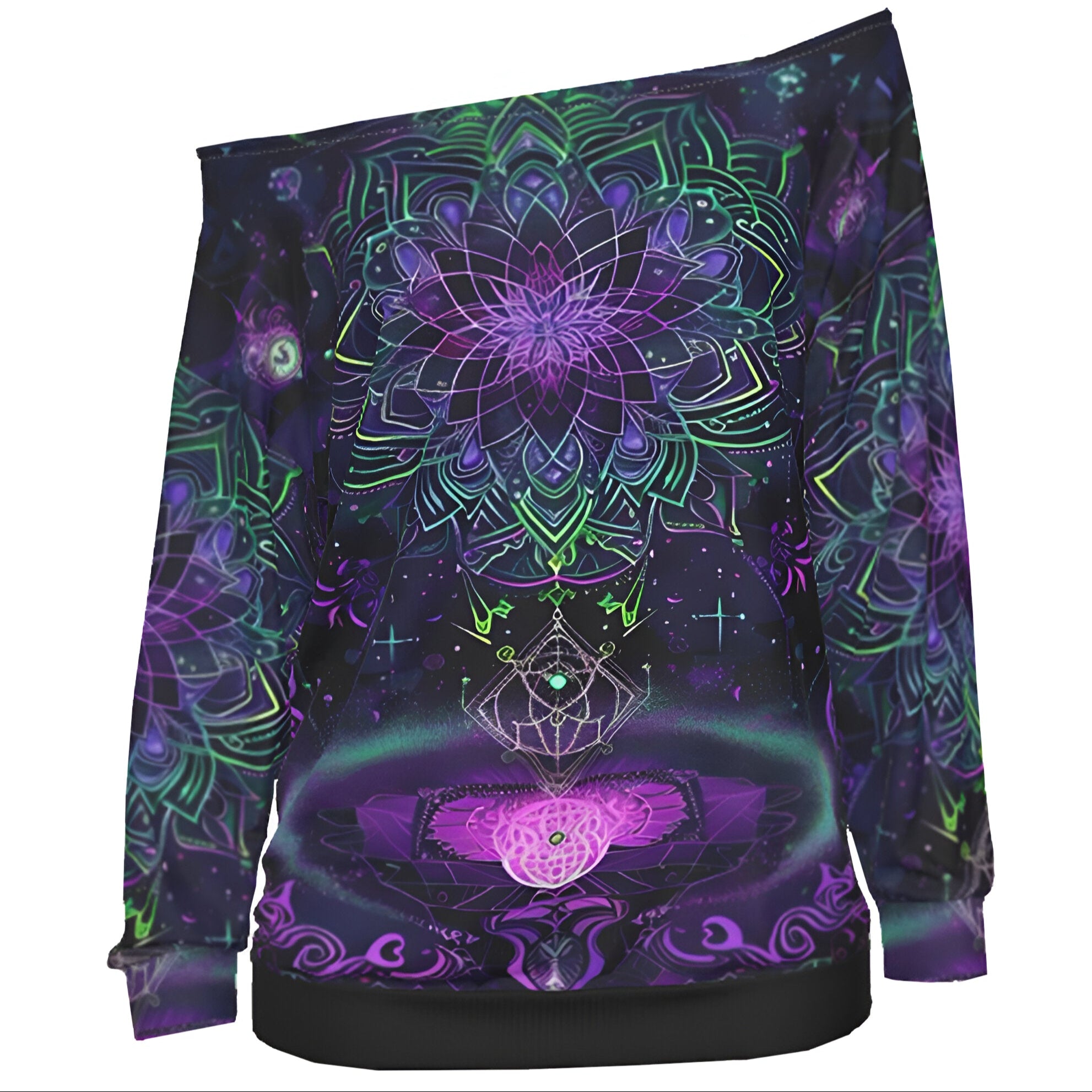 Mystic Aesthetic Off-Shoulder Shirt, Mystic Mandala Shirt, Cosmic Tarot Off-Shoulder Shirt, Sacred Geometry Shirt, Trippy Psychedelic Shirt, Spiritual Festival Wear