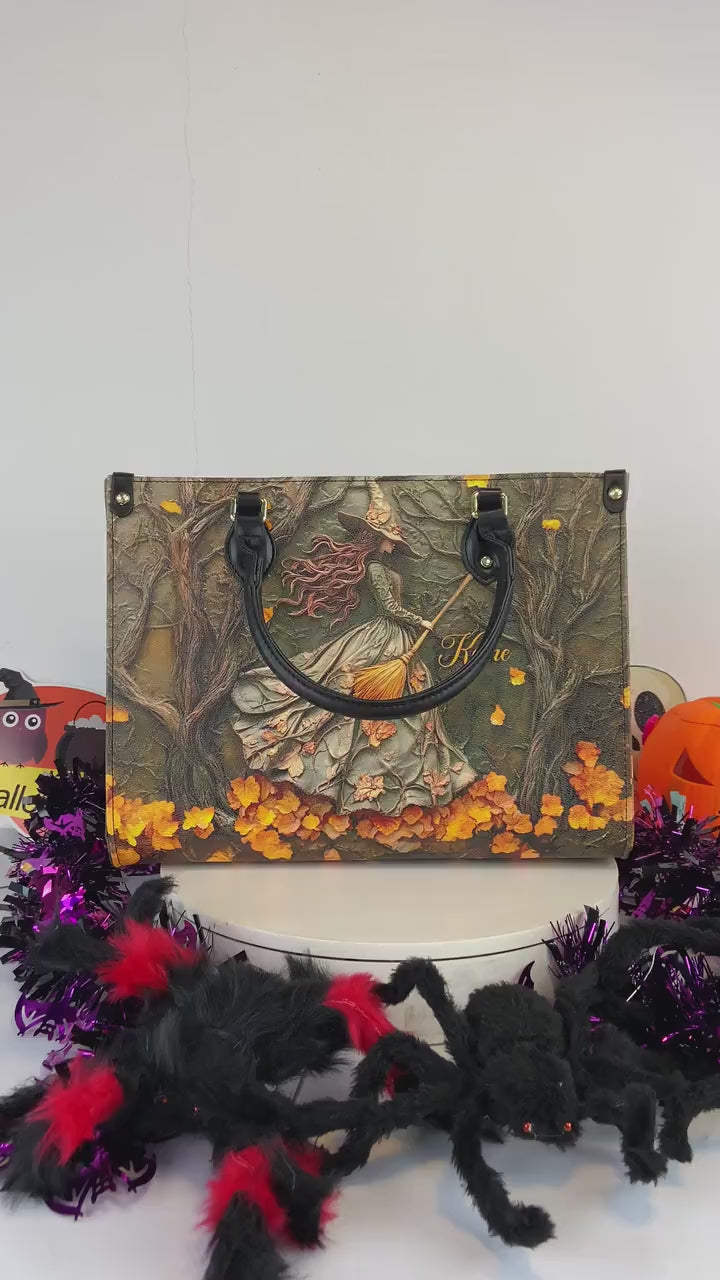 Personalized Witch Art Print Handbag With Handle, Spooky Halloween Bags, Trick Or Treat Halloween Bags, Custom Gifts